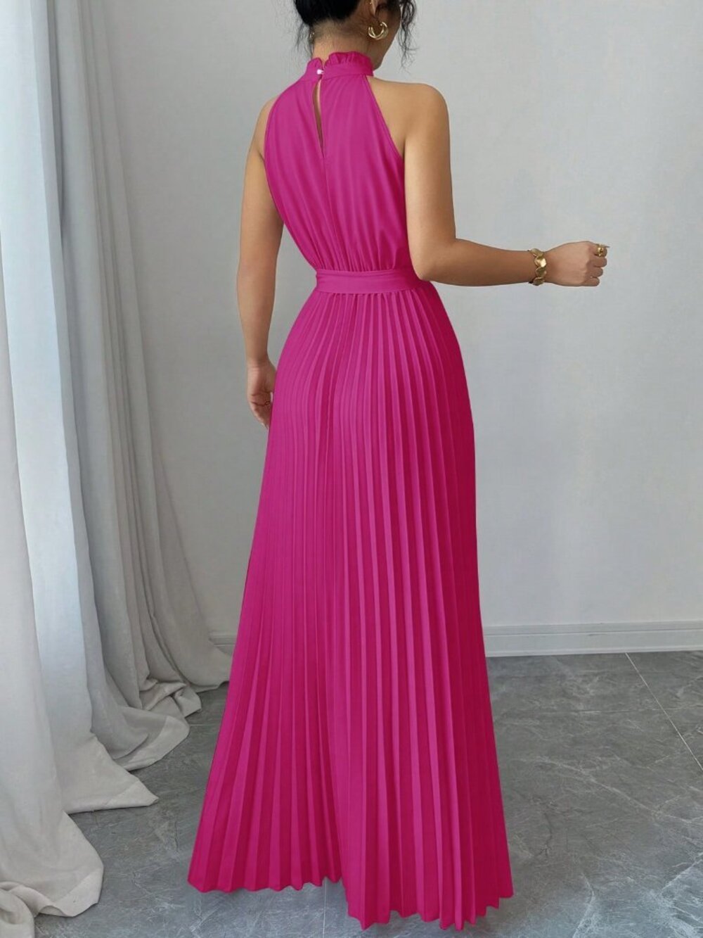 Pink Women's Elegant Romantic Pleated A-Line Dress - Picture 2 of 5
